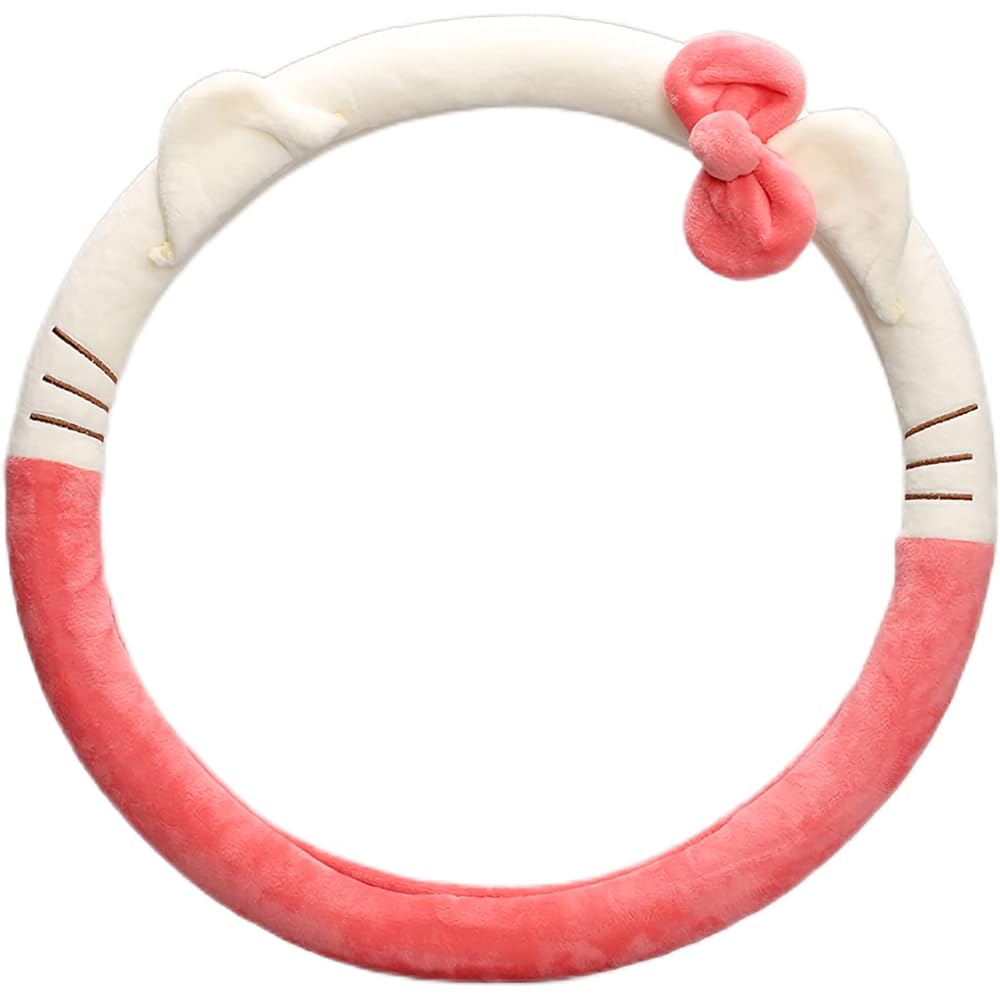 Handle cover of cute cars, universal fit 15 inch soft plash non -slip & odor car wheel protector ladies girl pink