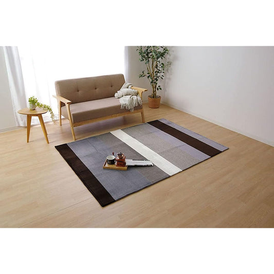 Ikehiko Rug Carpet Mat Approx. 185 x 185cm Yarn-dyed Flannel Brown Washable #9831282