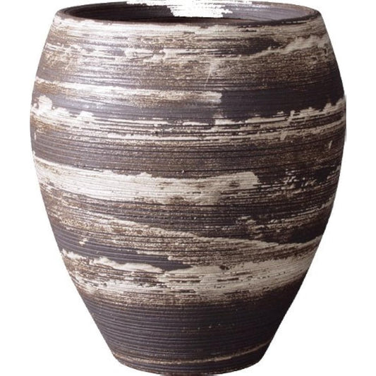 Plus Garden Flower Pot Cover for Stratos Long No. 8 Φ390mm No Bottom Hole Brown White Shigaraki Ware 456-01