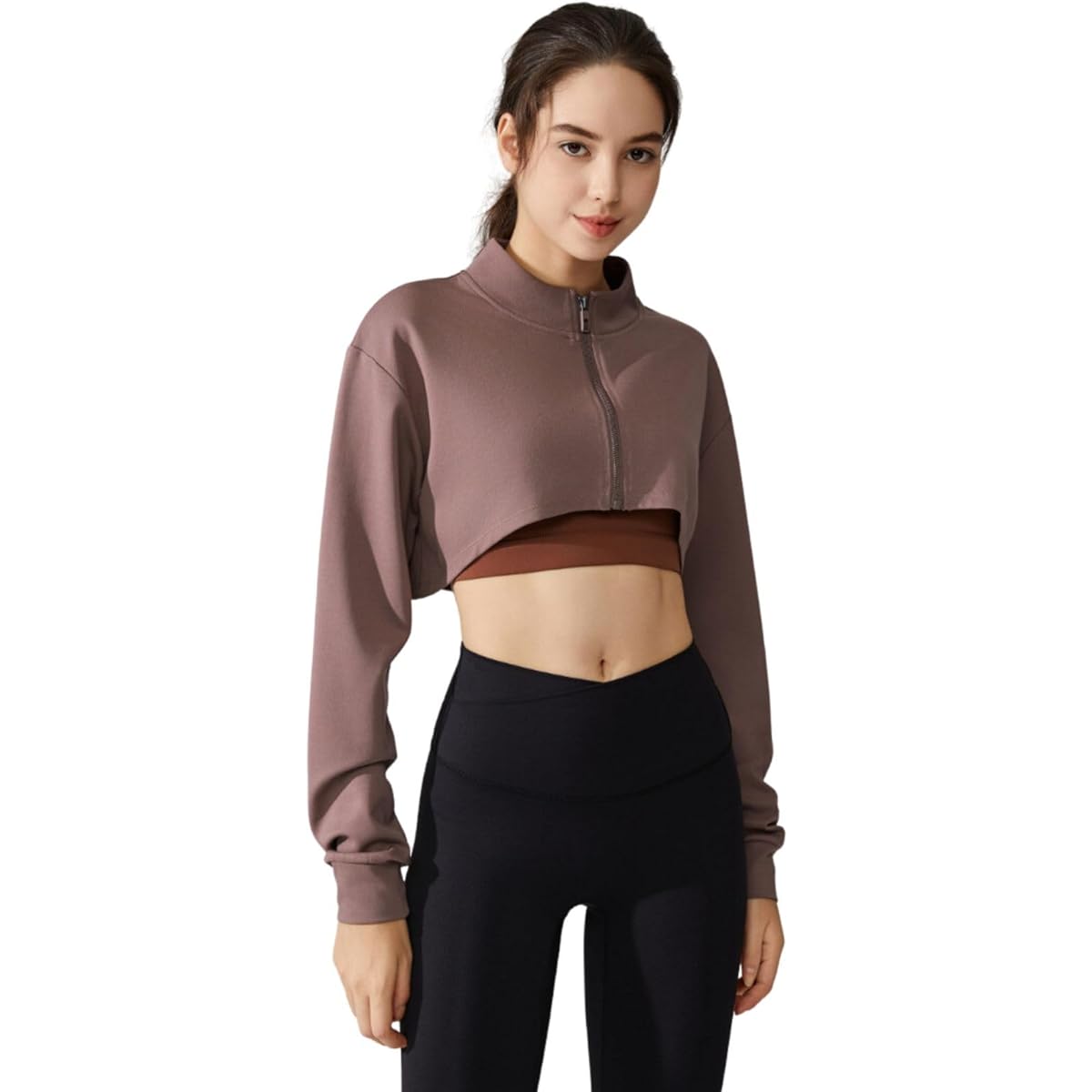 [VeroMan] Short Length Tops Long Sleeve Yoga Half Zip Dance Women's ppi-lse035