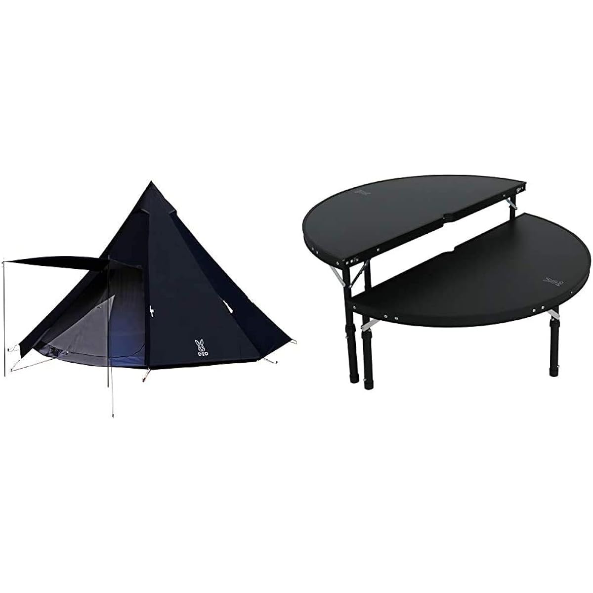 DOD One Pole Tent L for 8 people [Compact Storage & Easy Setup] T8-200-BK & One Pole Tent Table Easy to install around poles Foldable TB6-487-BK [Buy as a set]