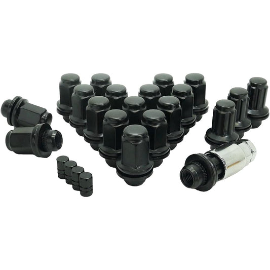 [ST S Michiko] Genuine Toyota Wheel Flat Seat Color Lock Nut Gear Lock 21HEX M12 x P1.5 Short or Long 5 Colors to Choose from Air Valve Cap Included (Black Long P1.5 for 5 Holes Set of 20)