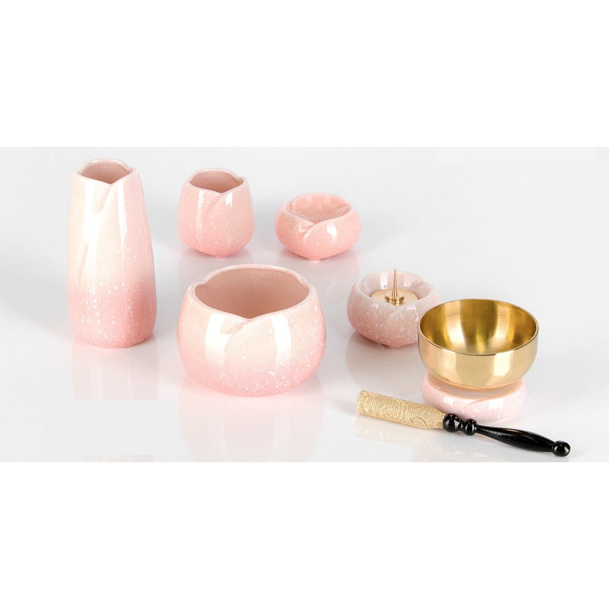 Ceramic Yawaragi Sakura 5-piece set 3.0 cm + exclusive rinsing set 2.3 cm