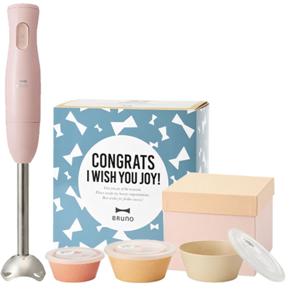BRUNO Multi-Stick Blender Attachment 3 Types (Blender Whipper Chopper) Celebration Wrapping Ceramic Storage Container Set Baby Food Mixer Slim Compact Hand Mixer Hand Blender Handy Mixer Multifunctional Pink BOE034-PK 1703601