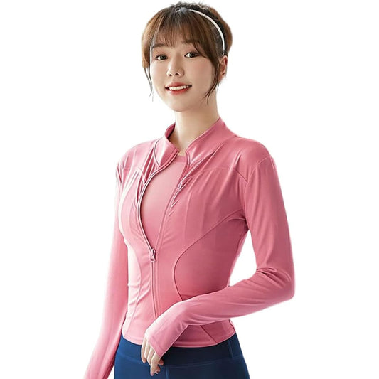 [Wasacci] Women's Sportswear, Training Jersey, Yoga Wear, Running Jacket, Sweat Absorbent, Quick Drying, Breathable, Stretchable, Long Sleeve, Brushed Lining, Fall/Winter, With Finger Holes, Slim Fit, Slimming, Gym, Fitness