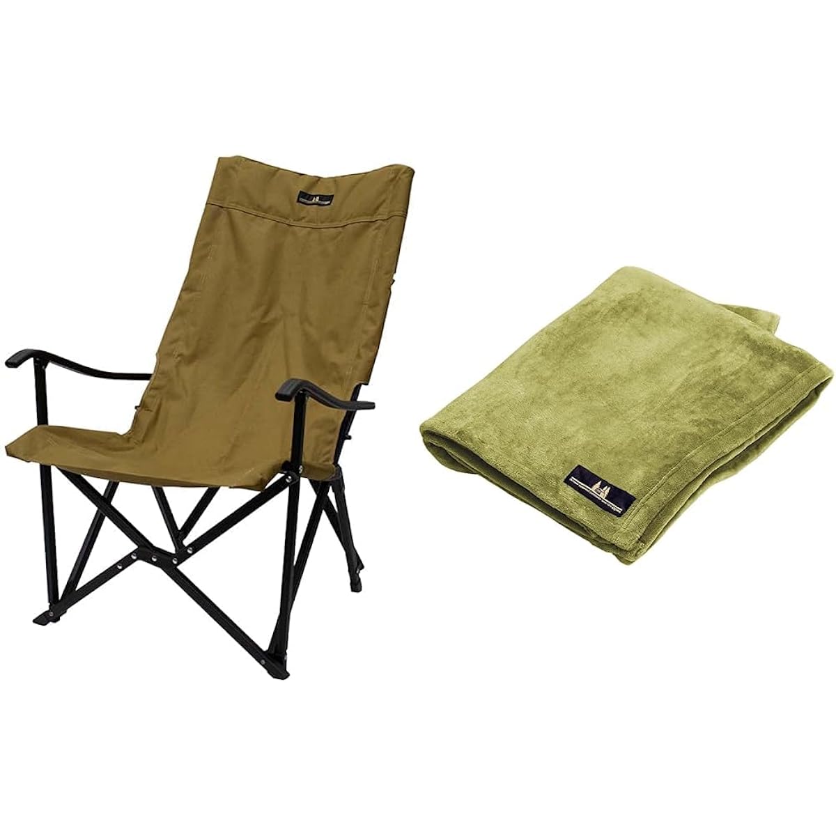 Ogawa Camping Outdoor Chair Relaxing Chair Sand Beige 1930-70 & Camping Outdoor Blanket Fireproof Blanket M Olive 8533-40M [Set Purchase]