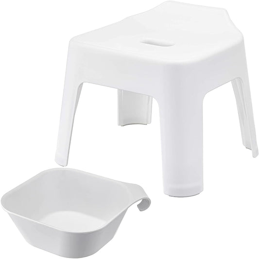 Yamazaki Jitsugyo Hanging Bath Chair Seat Height 25cm + Magnet & Hanging Bathtub [Set of 2] Tower Bathroom Floating Storage White 5383 5378