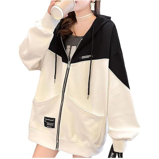 Spoory Women's Sweatshirt, Loose, Zip-up Parka, Outerwear, Casual, Stylish, Big Silhouette, Tops, Spring/Autumn SP10