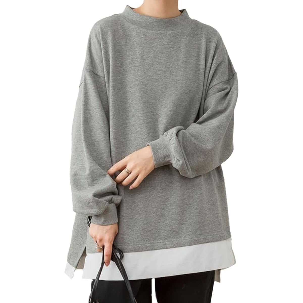 [atONE] [atONE] Fleece lining, layered style, high neck sweatshirt, sportswear, boa lining, cold protection, warm, brushed, turtleneck ladies, large size, sweatshirt, oversized fleece, winter, ladies, m l ll 3l 4l