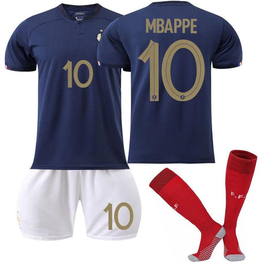 Mbappé Mbappé Soccer Uniform France National Team Top and Bottom Set Home Blue Paris Saint-Germain Uniform Number 10 Replica Soccer Uniform Children's Junior GV Original Set Product