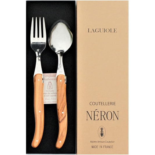 Raieur 1.5mm Spoon & Fork Natural Olive Pattern Gift Box Made in France NERON