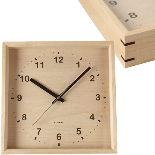 KATOMOKU square clock km-38N Wood Basswood Wall Clock Continuous Second Hand (Quartz Clock)