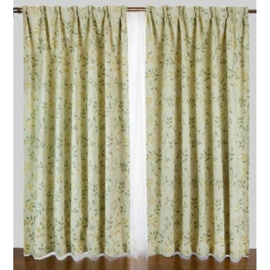 Leaf pattern 1st grade blackout curtains and pollen catching mirror lace, 4 pieces, green, width 150 x length 230 (228)