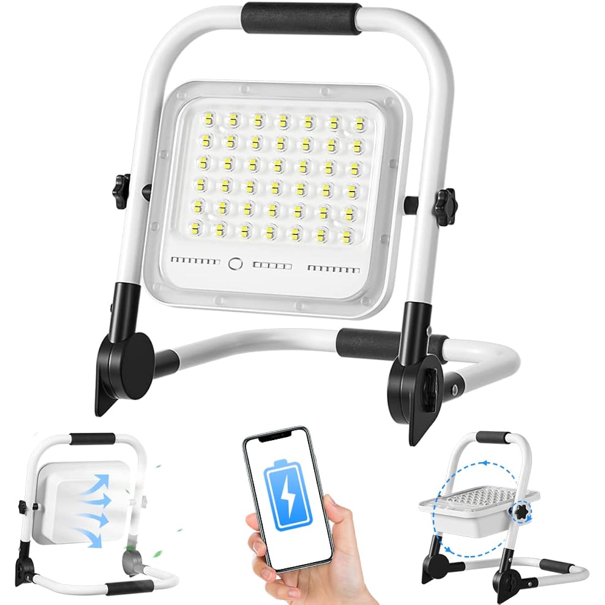 TORENA LED Floodlight, LED Rechargeable, Emergency Work Light, 100 W, 20,000 mAh, 7000 LM, IP65 Waterproof and Dustproof, 6500K Daylight Color, 5 Lighting Modes, 2 Brightness, 240 LEDs, 180° Angle