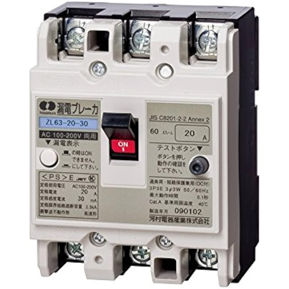 Kawamura Electric Industry JIS agreement type earth leakage breaker 3P3E40A60AF30mA ZL 63-40-30