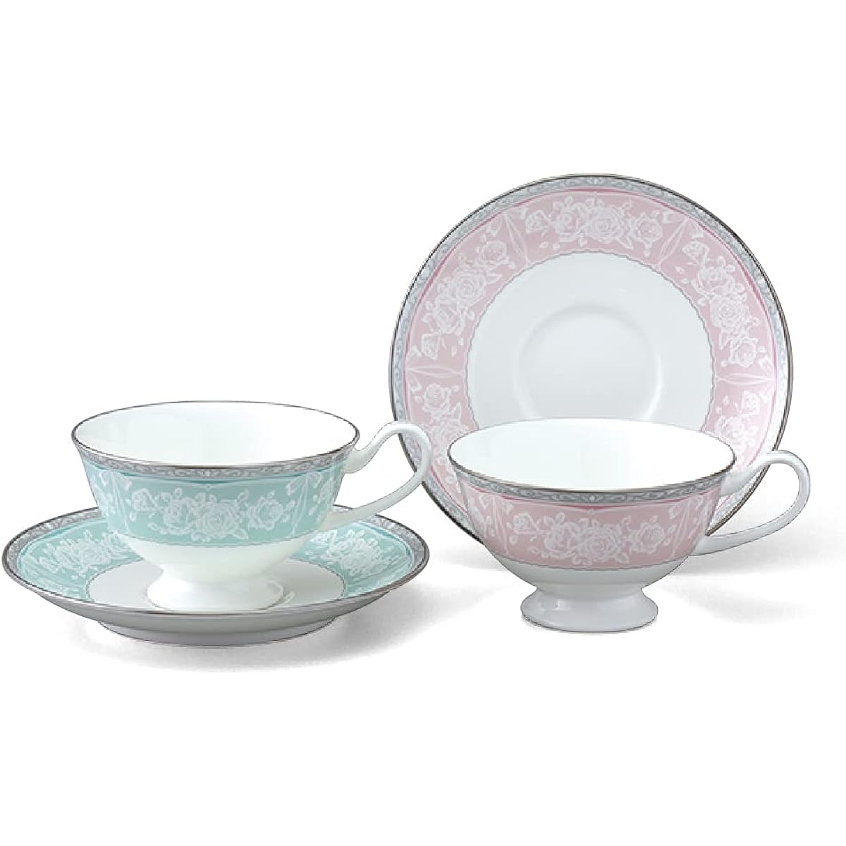 NARUMI Cup Saucer Set Grace Air Blue & Pink 200cc 2-Person Set Microwave Warmable 97126-23078