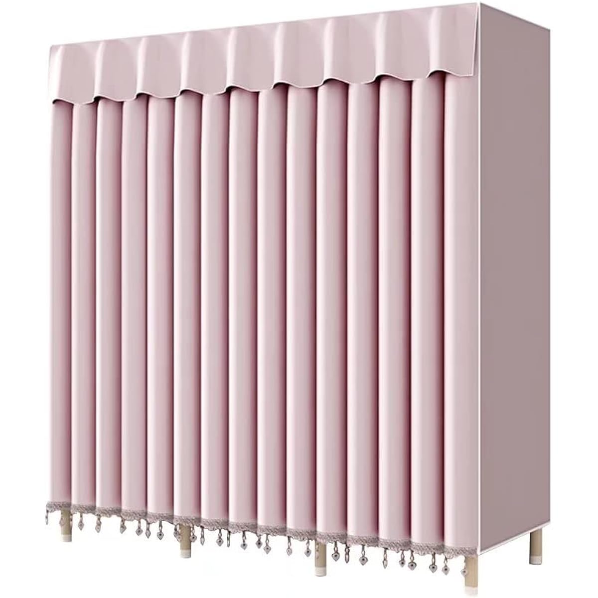 SUKIZUKI Wardrobe with Cover, Sturdy, Large Capacity, Storage Closet, Curtain Type, Assembly Type, Galvanized Steel Pipe, Plain Cover, Durable, Width 130 x Depth 50 x Height 180 CM, Pink