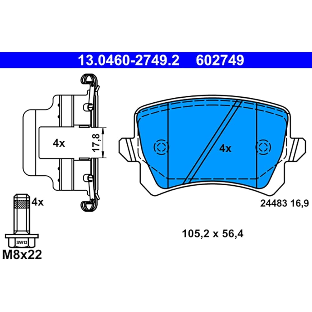 PADDING (ate-at2020) Brake Pads Set 3 °C0698451 °F 13046027492