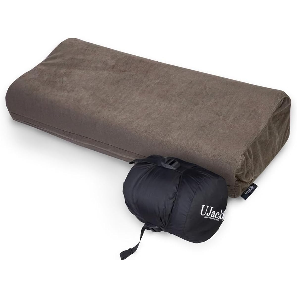 UJack Camping Pillow, Urethane Wide Pillow, 6 Height Adjustments, Travel Pillow, Portable Pillow, Compression Storage Case Included (Brown)