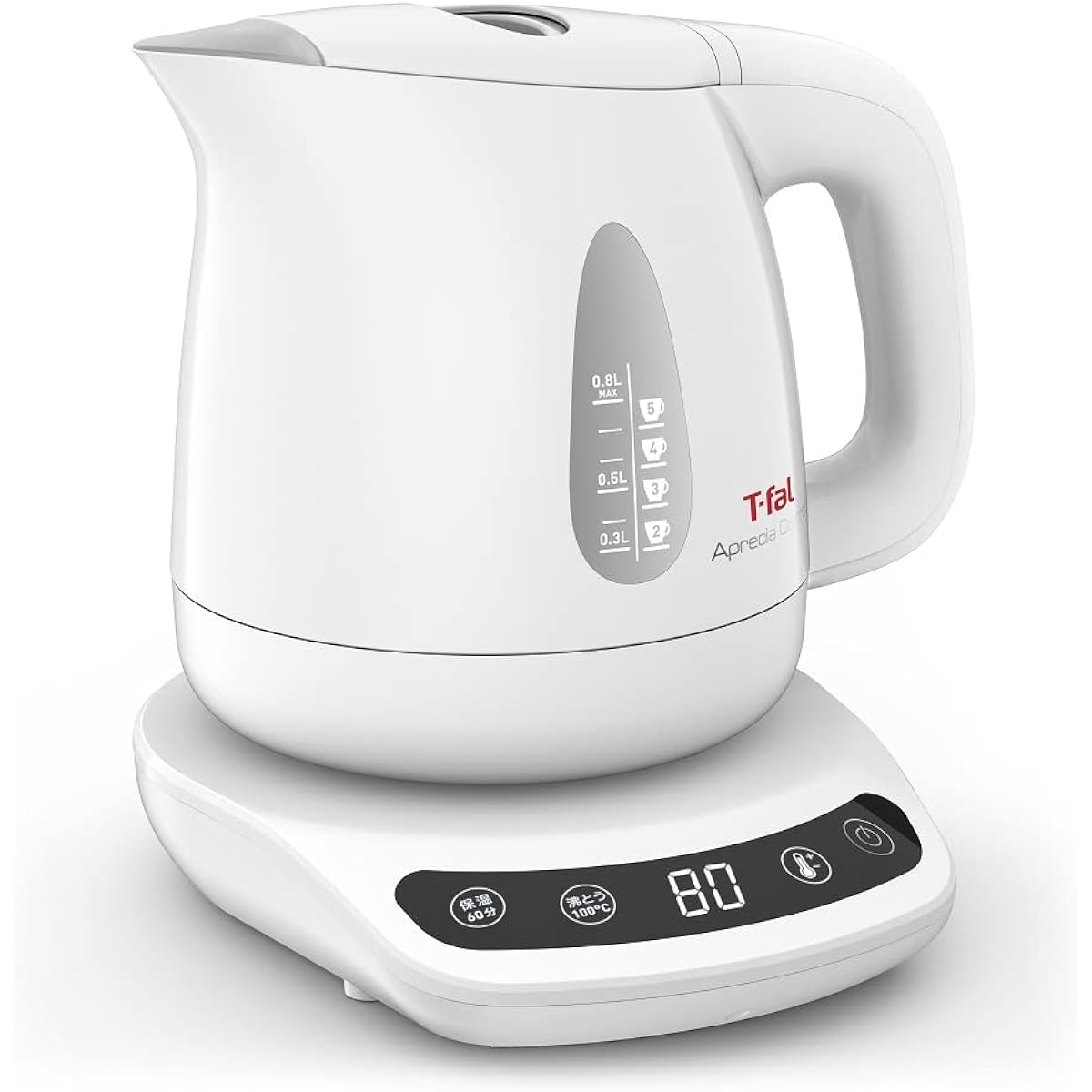 Tefal Electric Kettle 0.8L Temperature Adjustment 8 Levels "Apresia Control White" Heat Retention Automatic Power Off Prevention of Dry Cooking KO7201JP
