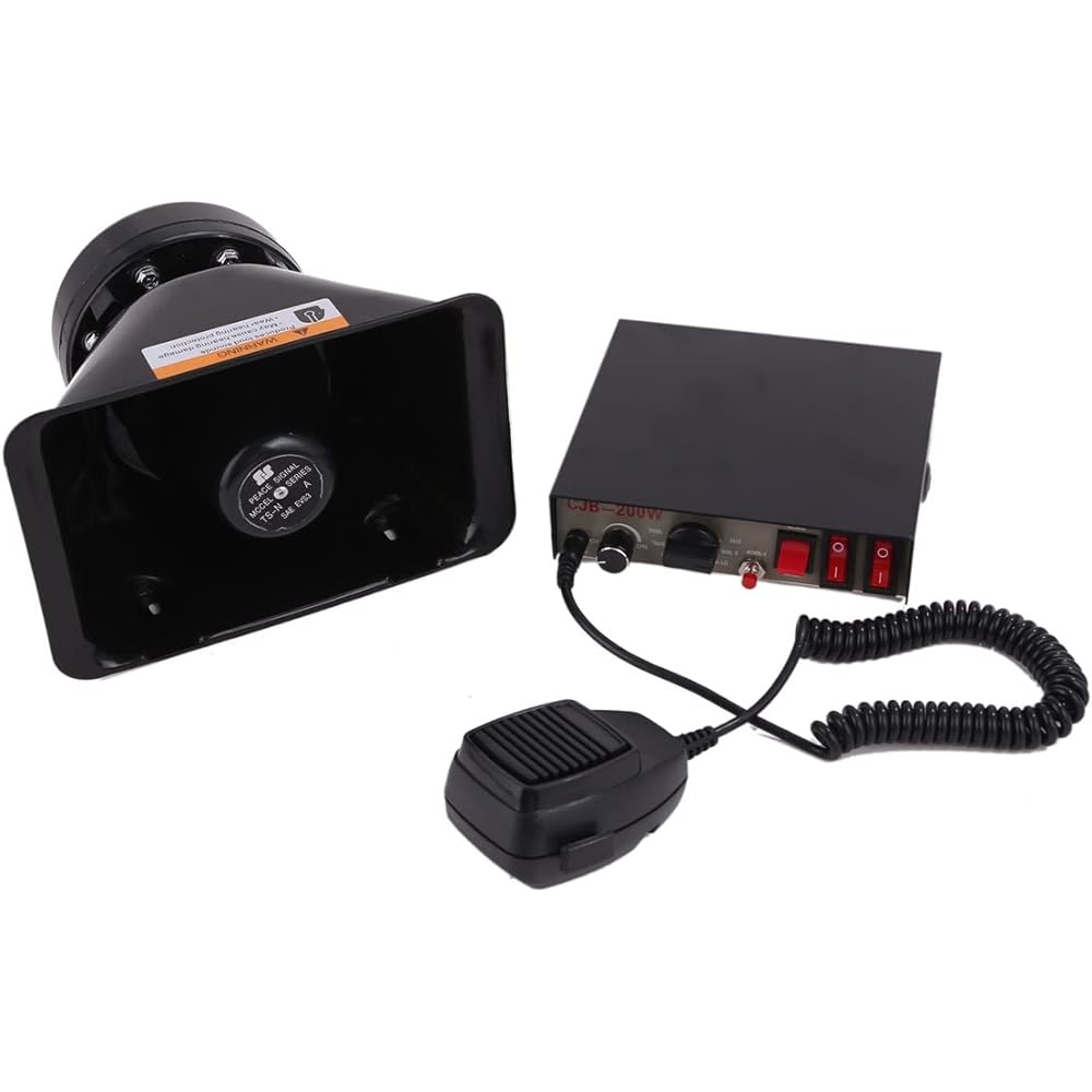 High Power 200W Car Loudspeaker 12V 24V with Siren Speaker Amplifier Hand Microphone For Events, Advertising Cars, Election Cars, Scrap Collection, Crime Prevention, Patrols, etc.