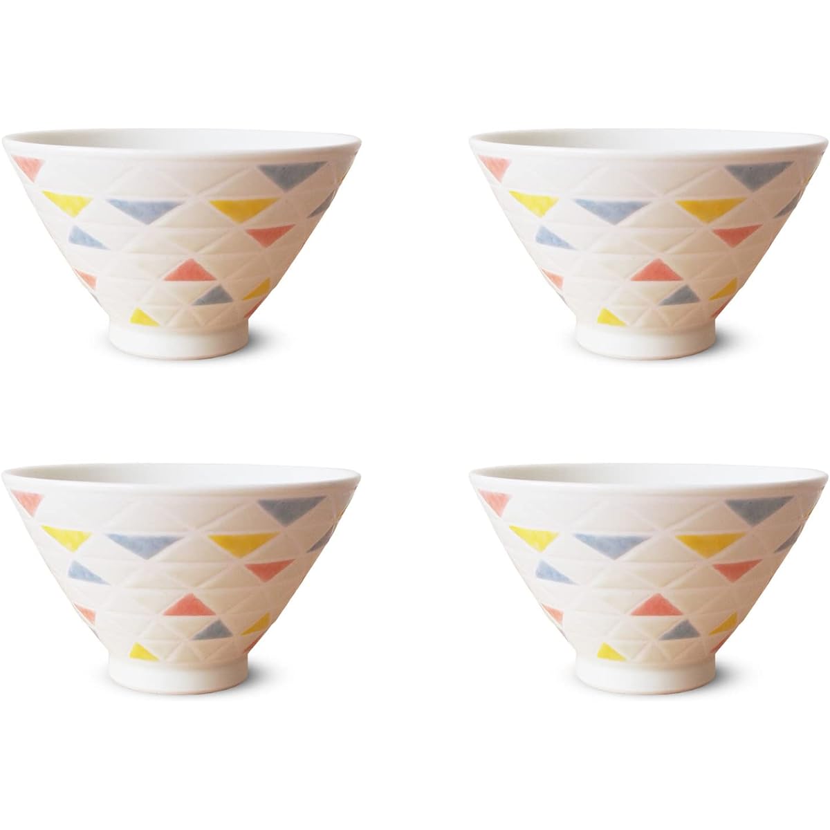 J-kitchens Set of 4 Bowls Small 11cm Hasami Ware Made in Japan Stained Triangle