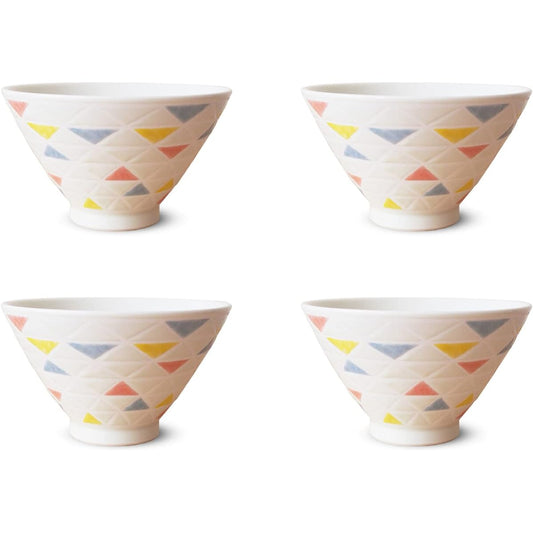 J-kitchens Set of 4 Bowls Small 11cm Hasami Ware Made in Japan Stained Triangle