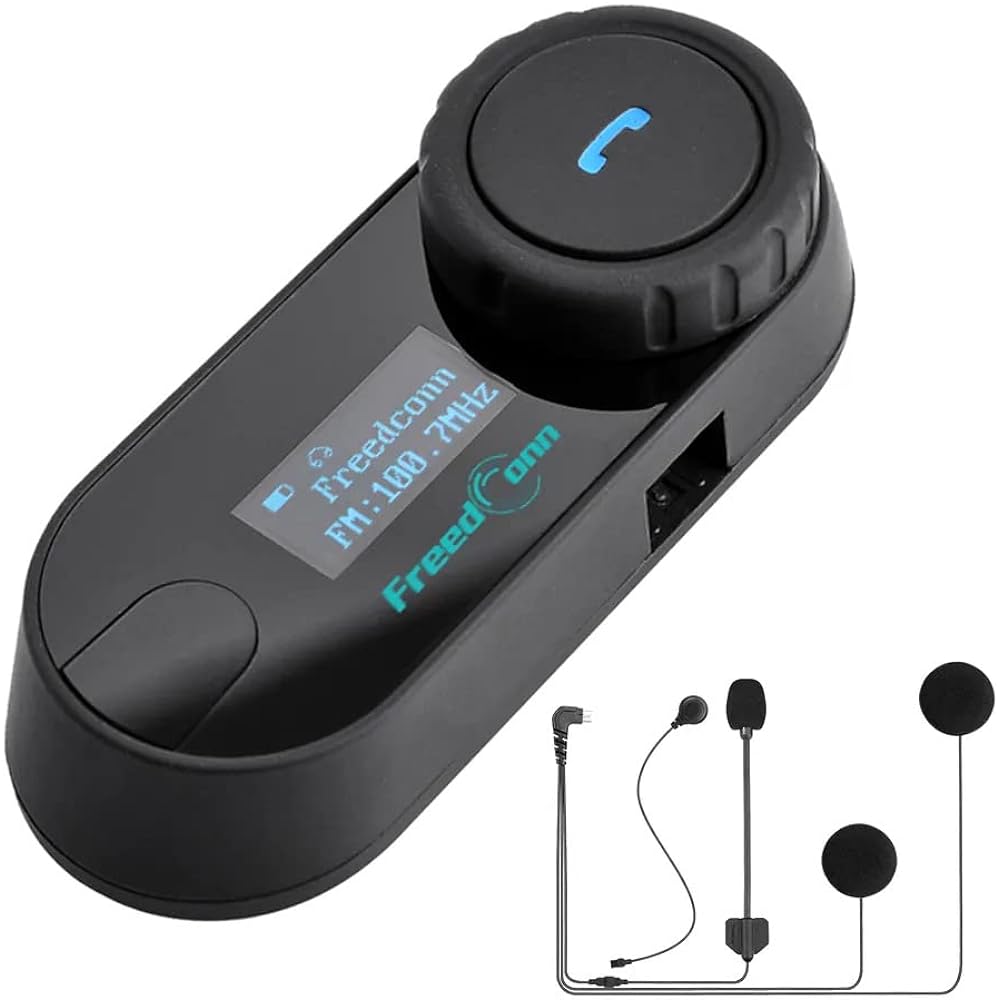 Freedconn TCOM-SC Motorcycle Intercom Music Sharing Bluetooth 5.0 LCD Equipped with IPX5 Waterproof Function Pairing with Other Companies Possible for 2 People Simultaneous Calls 3 People Bearing (Set of 1)