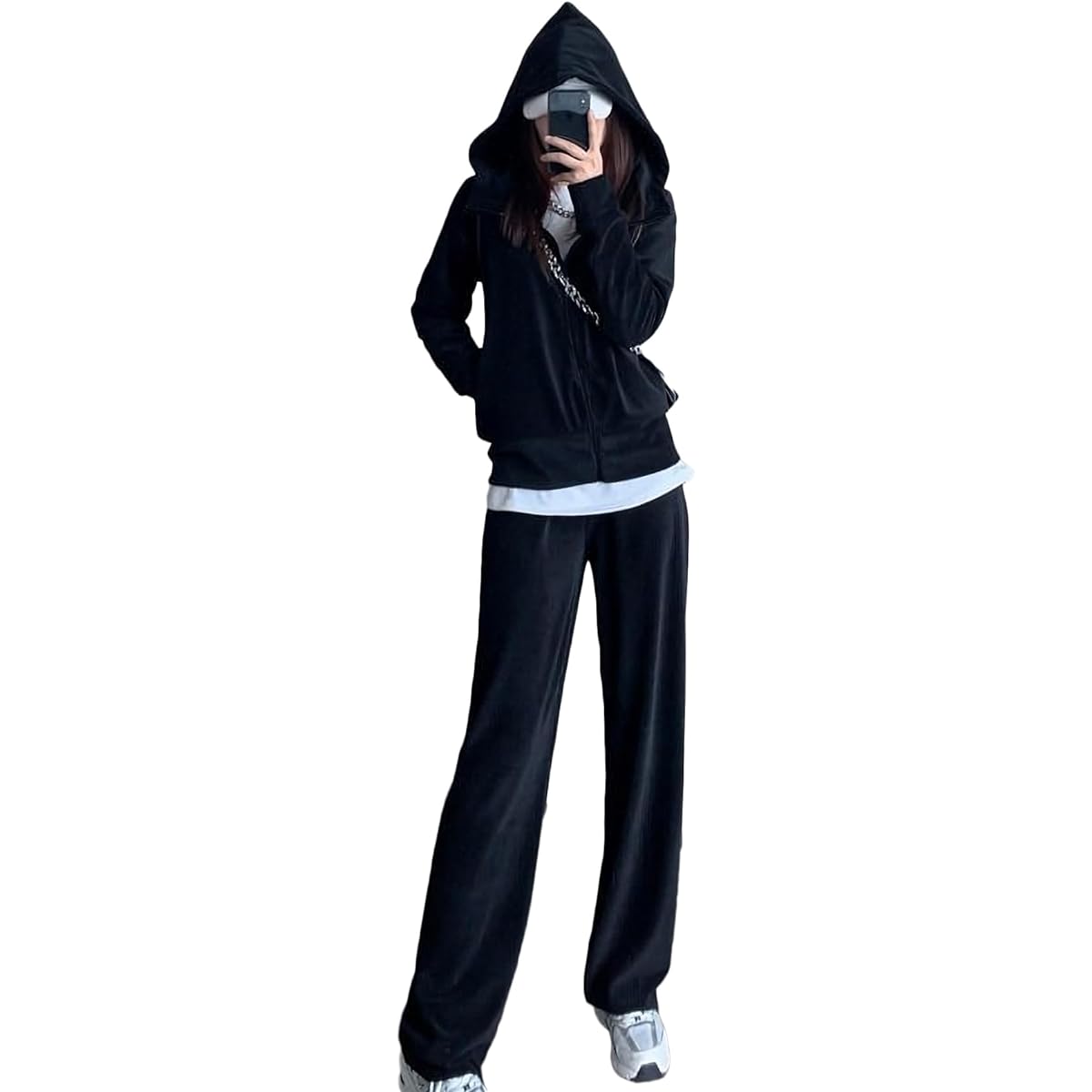 Monoa Jersey Top and Bottom Set Women's Long Sleeve Zip Up Hoodie Sweat Pants Corduroy Style Setup