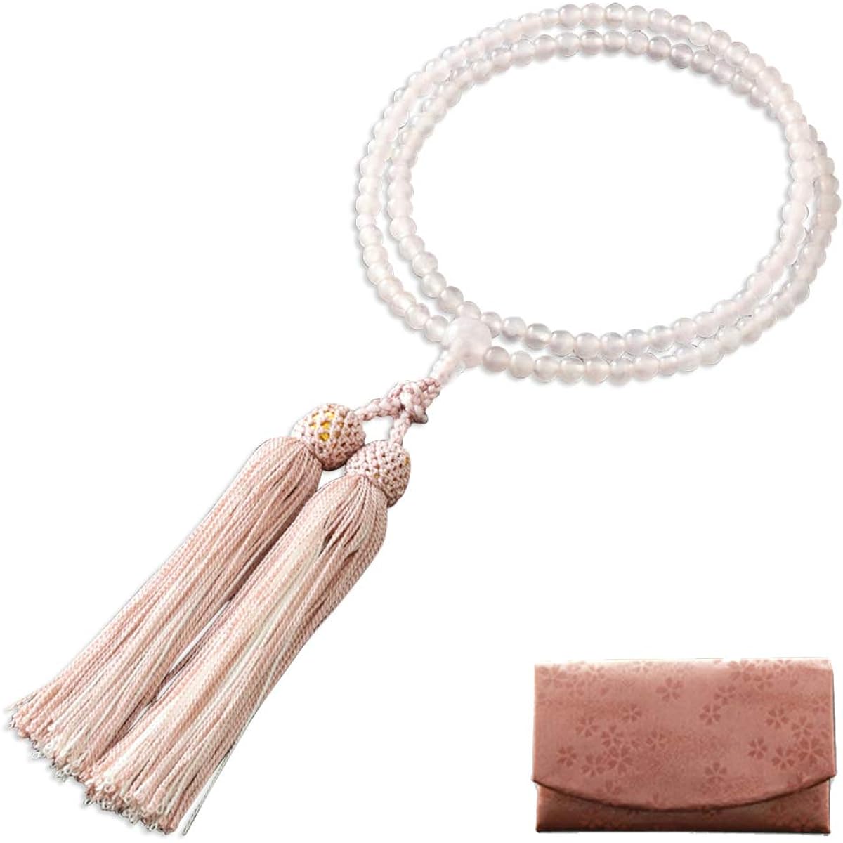 Kyoto Buddhist Altar Hayashi Prayer Beads Rinzai Zen Rose Quartz Two-Color Tassel (For Women) Official Ceremony [Bead Bag Set] SW-106 Kyoto Prayer Beads