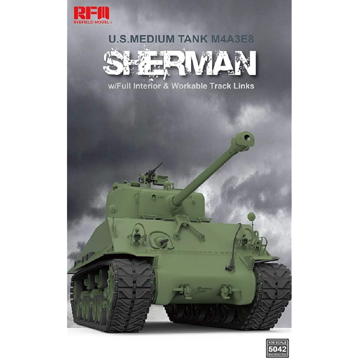 Ryfield Model 1/35 US Army M4A3 76W HVSS Sherman Medium Tank w/Movable Track & Full Interior Plastic Model RFM5042