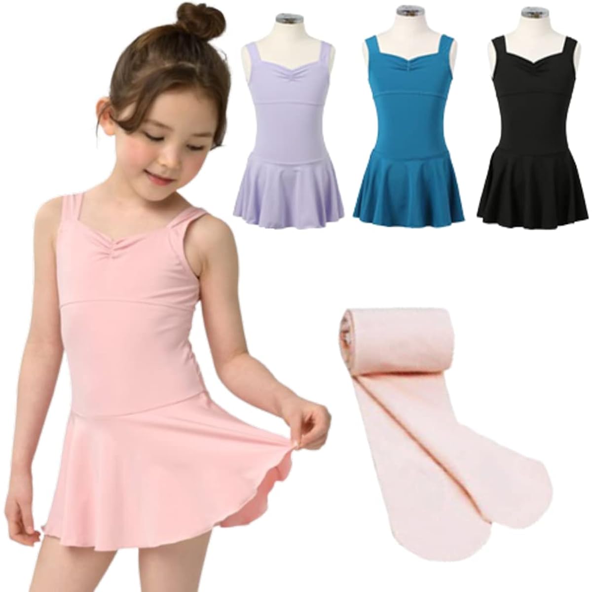 Ballet specialty store Mignon Ballet Leotard Children's Tights Hair Net [Leotard, Tights, Hair Net 3 Piece Set] 100cm - 130cm