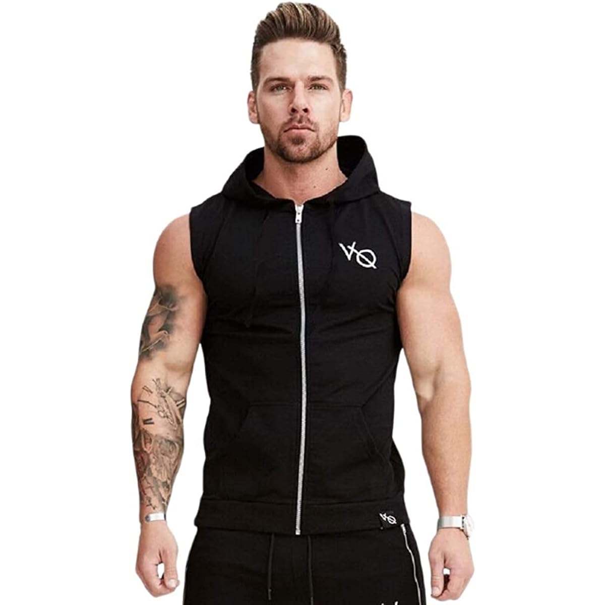 [Aokbok] Sleeveless Parka Men's Hooded Vest Quick Dry Training Sports Wear Sleeveless Gym Muscle Training Body Building Dragonfly
