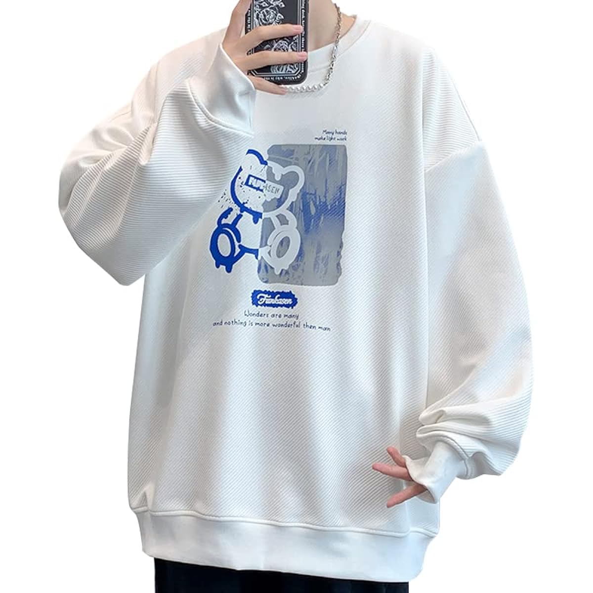 [Bligo] Autumn T-shirt, Men's Little Bear Print Sweatshirt, Long Sleeve, Pullover, Sweatshirt, Loose Hoodie, Large Size, Popular, Casual, Soft and Comfortable, Fashion, Spring, Winter Clothes