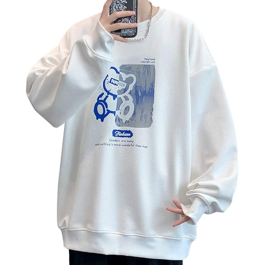 [Bligo] Autumn T-shirt, Men's Little Bear Print Sweatshirt, Long Sleeve, Pullover, Sweatshirt, Loose Hoodie, Large Size, Popular, Casual, Soft and Comfortable, Fashion, Spring, Winter Clothes