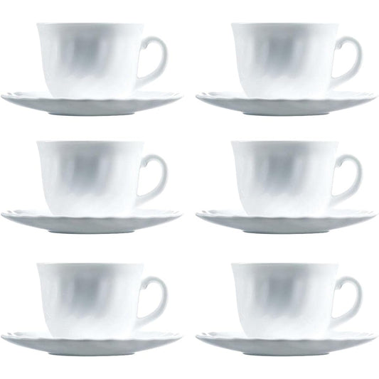 ALC International Trianon Cup & Saucer E8845(51947) Fully Physically Tempered Glass (Opal Glass) France (6 Pieces) RKT36