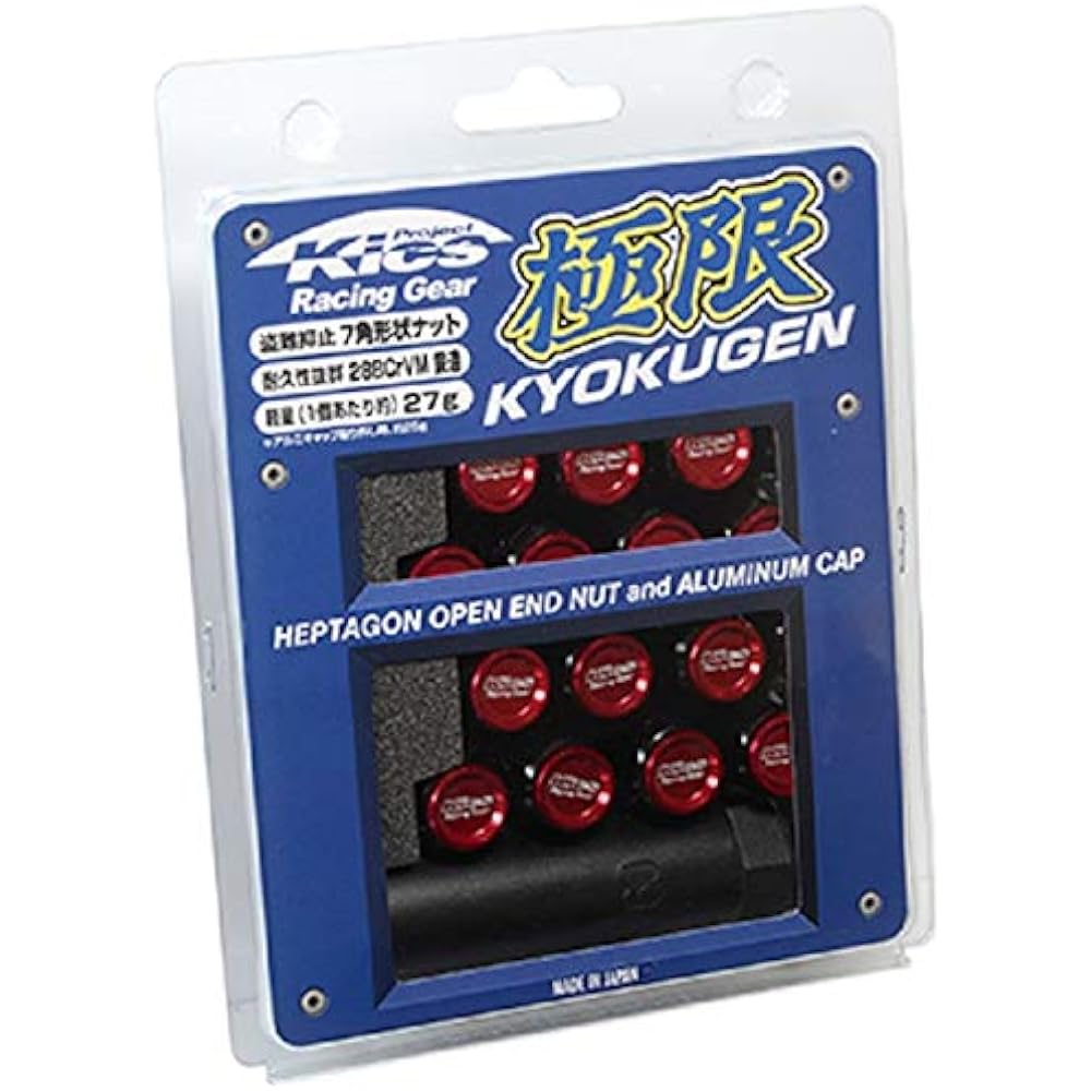 KYO-EI (Kyoei Sangyo) Extreme Through Nut with Aluminum Cap M12XP1.5 16P Red 16 pieces HP16KR