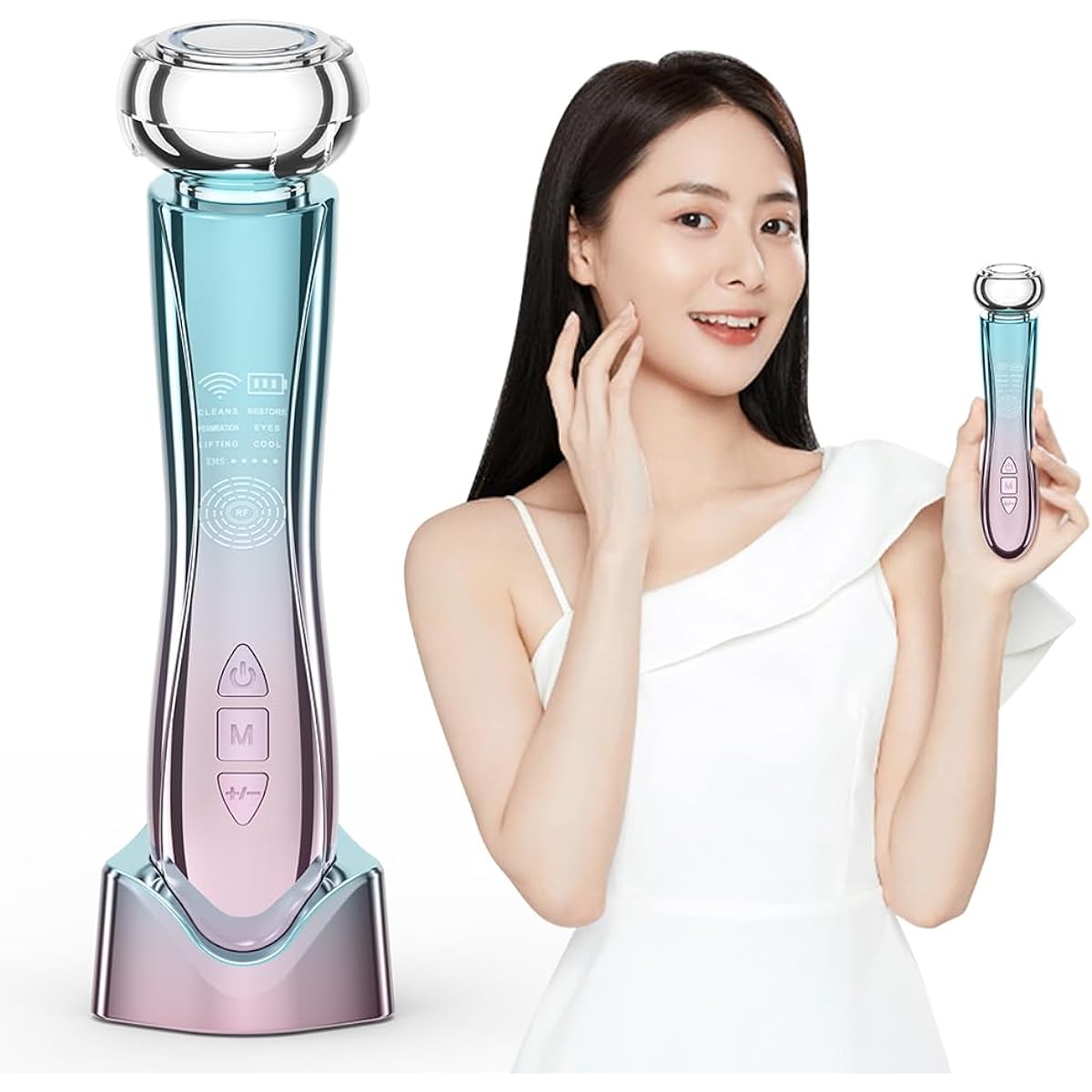 Facial Beauty Device, EMS Lift-up, RF Hot and Cold Facial Beauty Device, Ion Derivation, Multi-functional Beauty Device, 10 in 1 [EMS Micro Current, RF Hot and Cool, 6 Modes, 5 Levels, 3 Color LED,