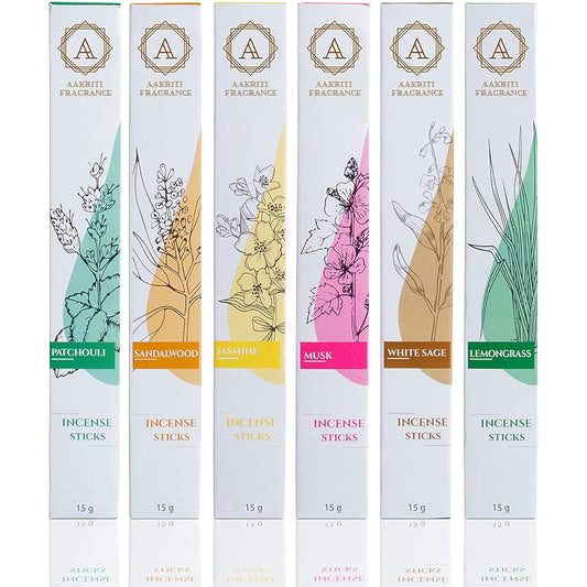 Aakriti Incense Sticks Assorted Organic Masala Sticks Set 15 Gram, Total 90 Grams (SET 2)