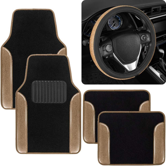 Bright color car accessories gift set Two -tone glitter PU leather carpet floor mat & diamonds for glittering handle cover Woody combo pack automotive for track van SUV