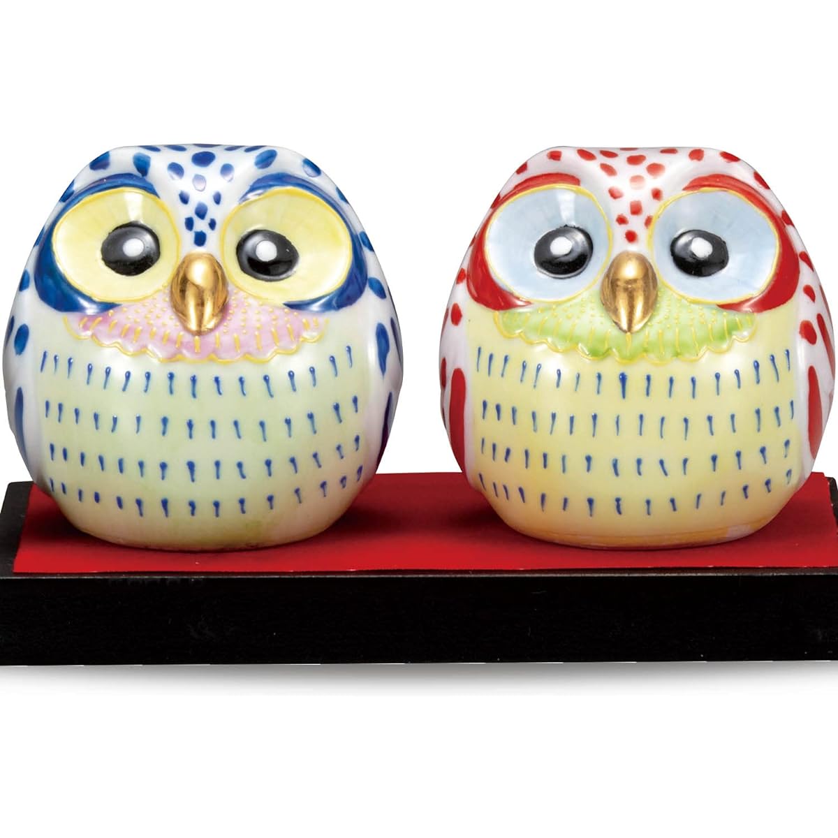 Owl figurine pottery Kutani ware pair owl sheng feng shui good luck lucky charm interior