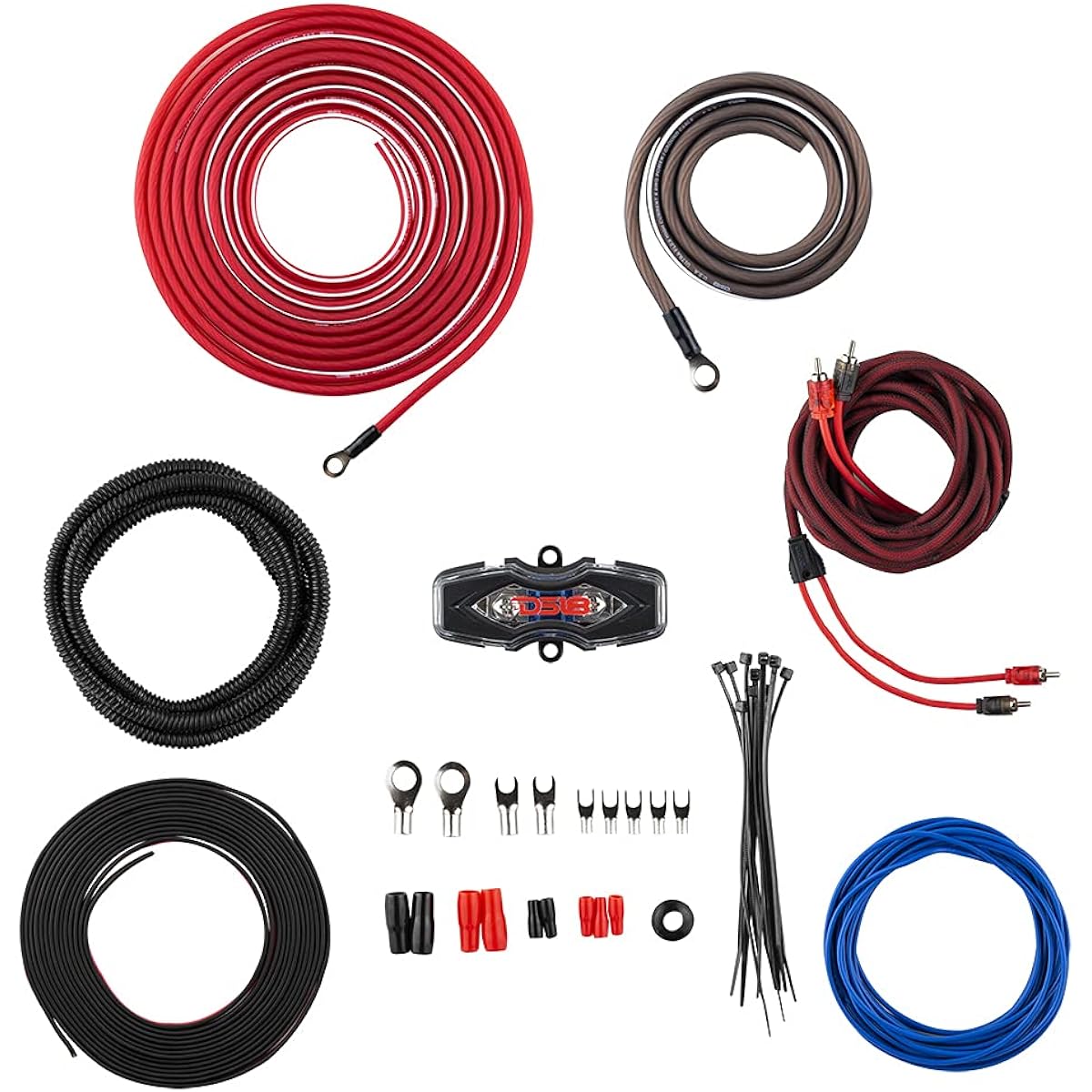 DS18 DS-AMPKIT8 High Power 8GA Complete Amplifier Wiring Kit, Super Flex Wire, Installation Cable. 8-Gauge DS-ampkit8