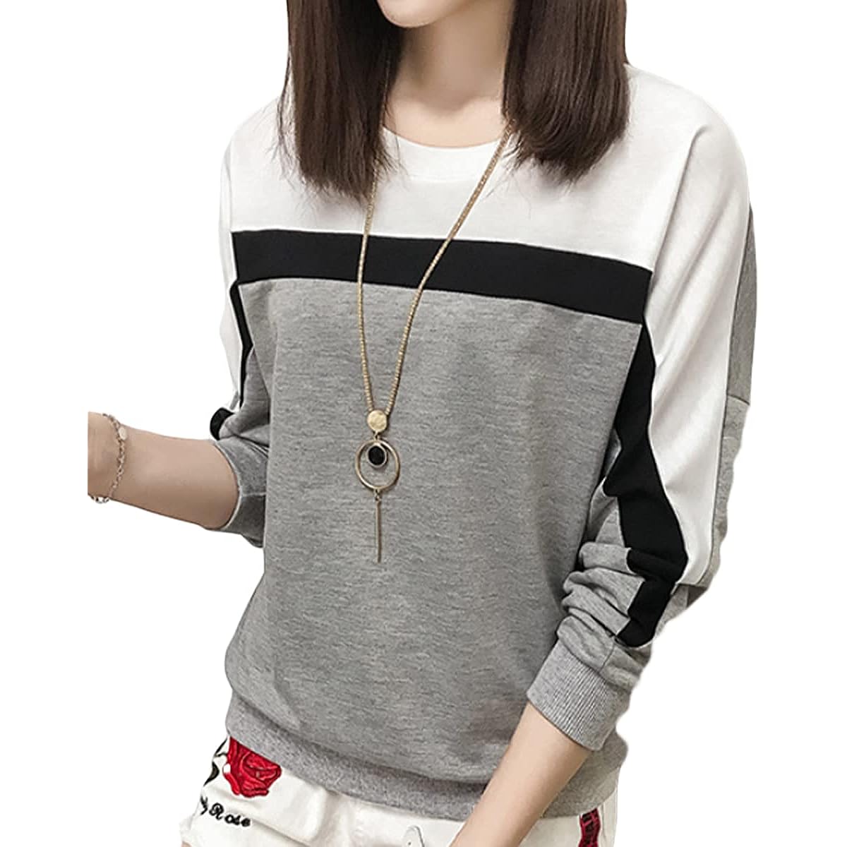 [NALADA] Women's Sweatshirt, Loose, Long Sleeve, Large Size, Stylish, Korean