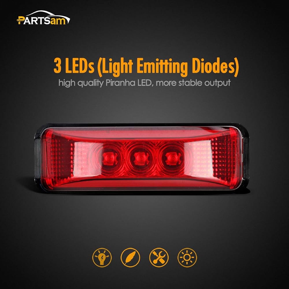 PARTSAM 3.9 inch waterproof red 3LED side marker light lamp trailer truck boat DC12V Thin line facet LED truck clearance side marker Light 10 with mini -frector