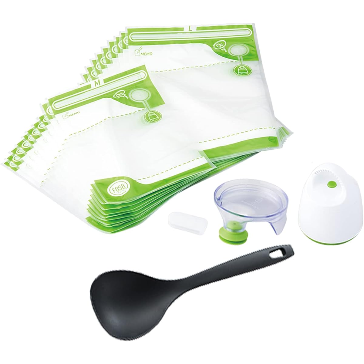 Shop Japan Fosa Vacuum Bag Basic Set with Server Spoon Vacuum Storage Container Vacuum Pack Airtight Airtight Container Compression Sealed Freshness Long Lasting [Genuine Product] White & Green FOSAAM23