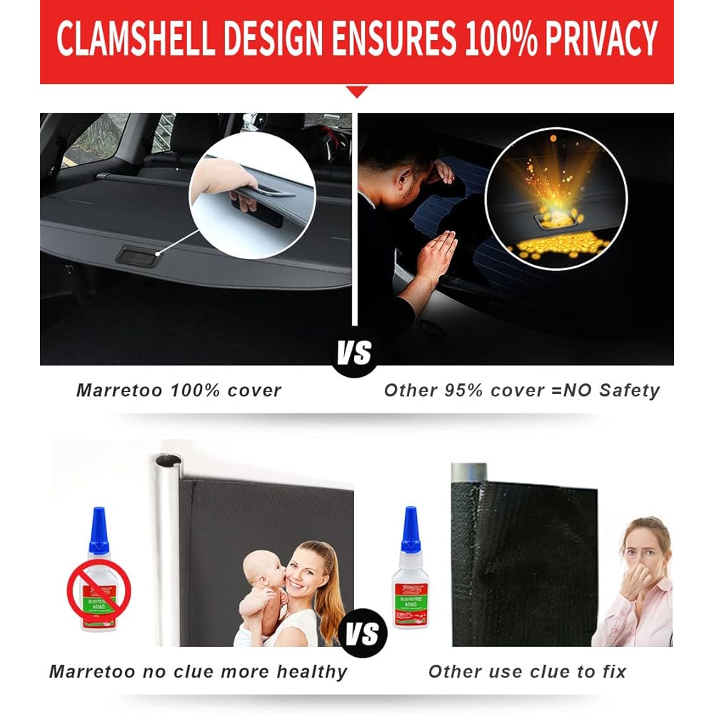Marretooo Chevrolet Equinox GMC Telein Cargo Cover 2018 2019 2019 2020 2022 2023 Chevrolet Equinox Accessory Black Accessory Trunk Cover Security Seal Shade Shade