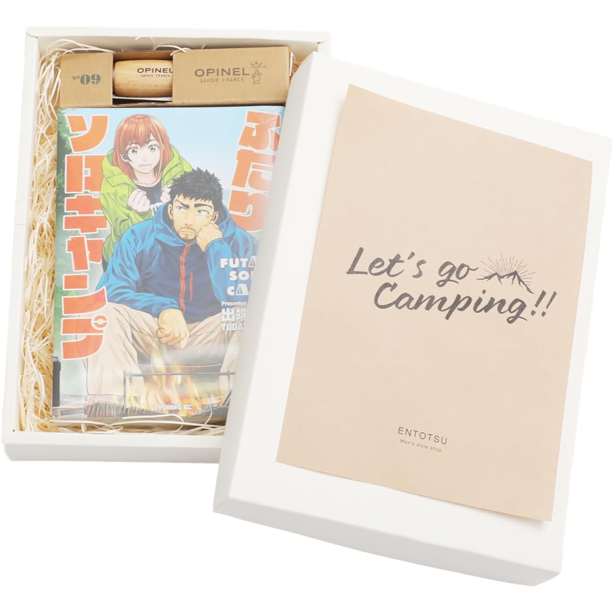 Opinel Stainless Steel Knife #9 & Manga "Futari Solo Camp" Volume 1 & 2 Set for Camping Beginners Yudai Deha