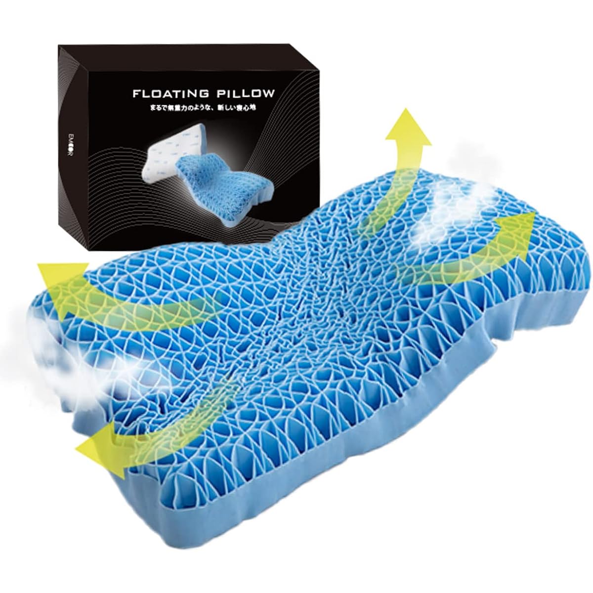 Emur Gel Pillow, TPE Pillow, 35 x 55cm, Honeycomb Gel, 3D Structure, Cover Included, Washable, Fully Washable, Zero Gravity, Body Pressure Dispersion, Breathable, Hotel Specifications, Suitable for Sideways Positioning