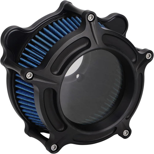 XMMT Matte Black Aluminum Cut Clear Air Cleaner Intake Filter for Harley Touring Street Glide Road Glide 2008-2016 Trike 2008-2016 Softail 2016-2017
