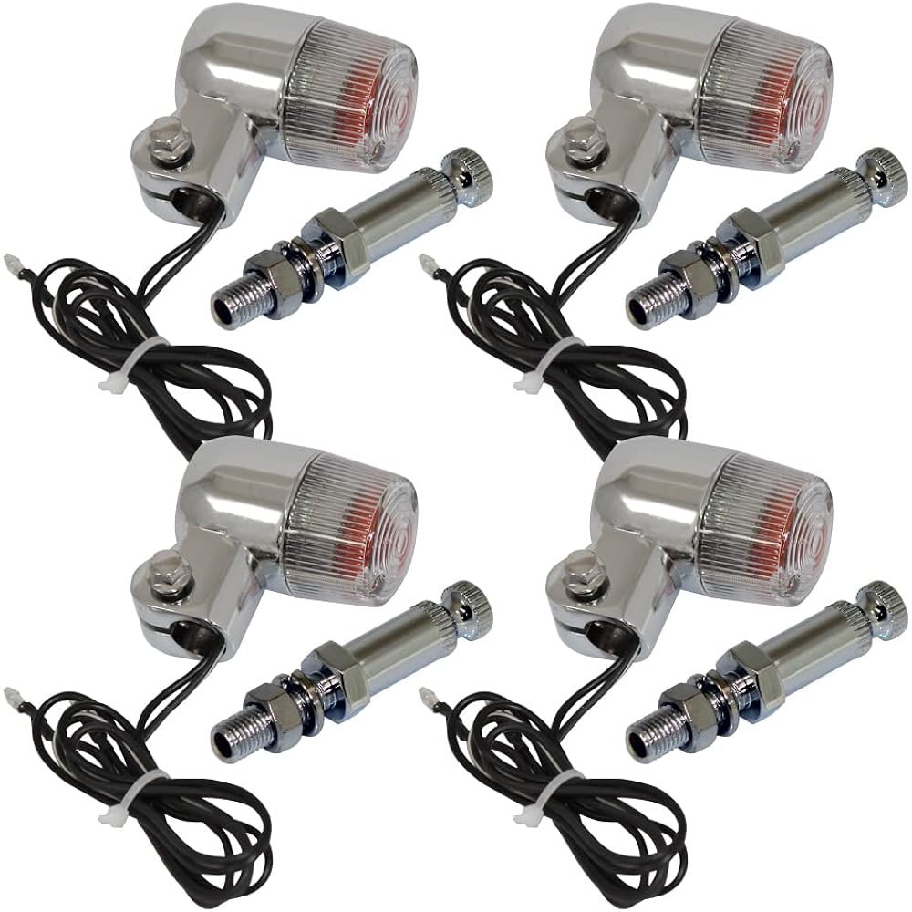 General Purpose Round Mini European Turn Signal Silver/Clear M10*76mm with Mounting Stay Set of 4